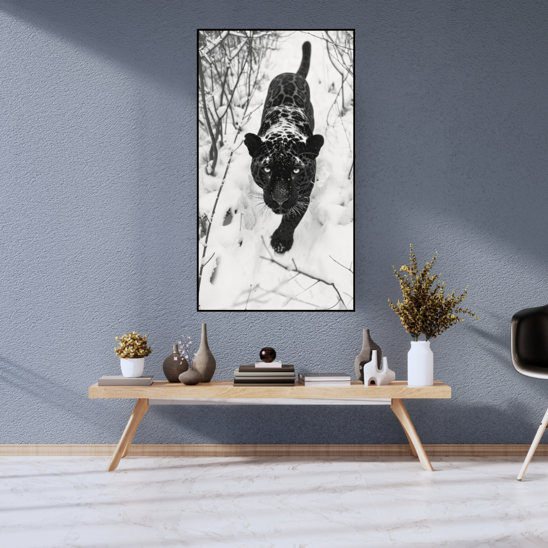 Frozen Hunt – Black Panther in Snow Canvas Wall Art - Image 2
