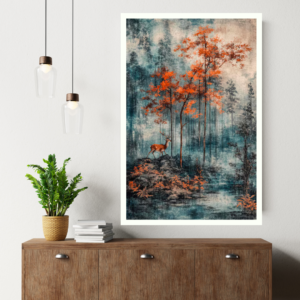 Golden Hues of Autumn - Deer in Serene Fall Forest Canvas Painting