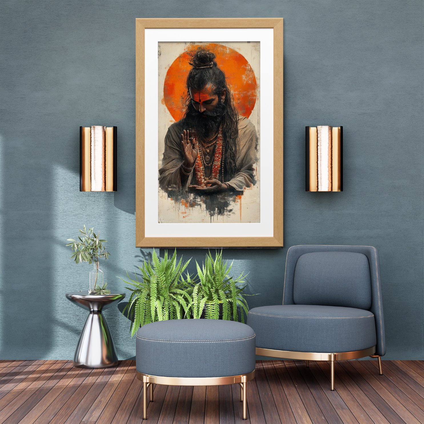 Sacred Aura: Spiritual Monk Blessing Painting - Image 3